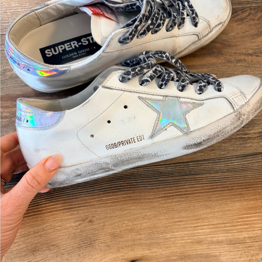 Golden Goose White Sneakers with Iridescent Star